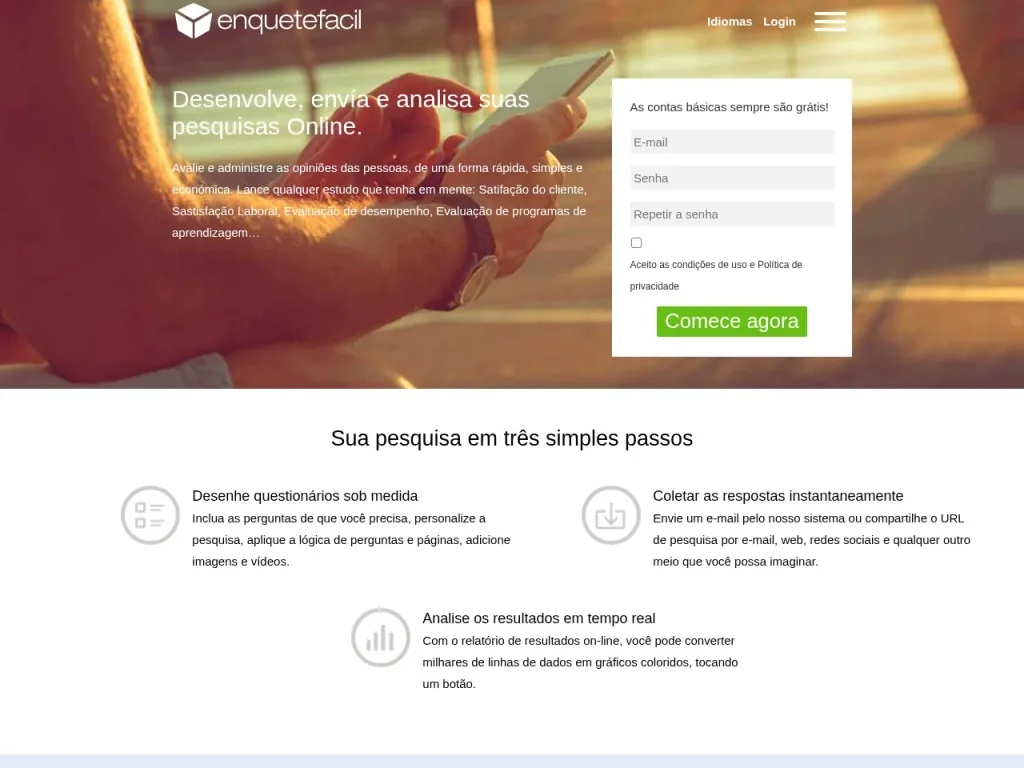 Página inicial do site de Enquete Fácil