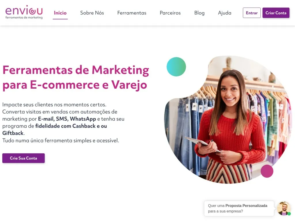 Página inicial do site de Enviou