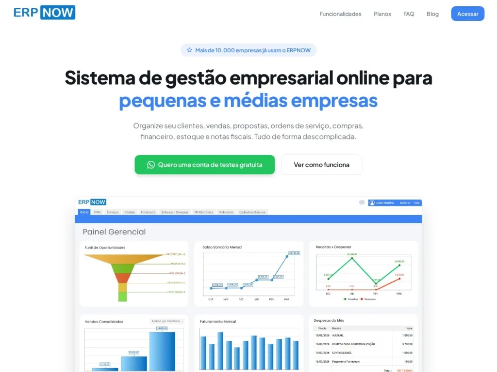 Página inicial do site de Eropnow