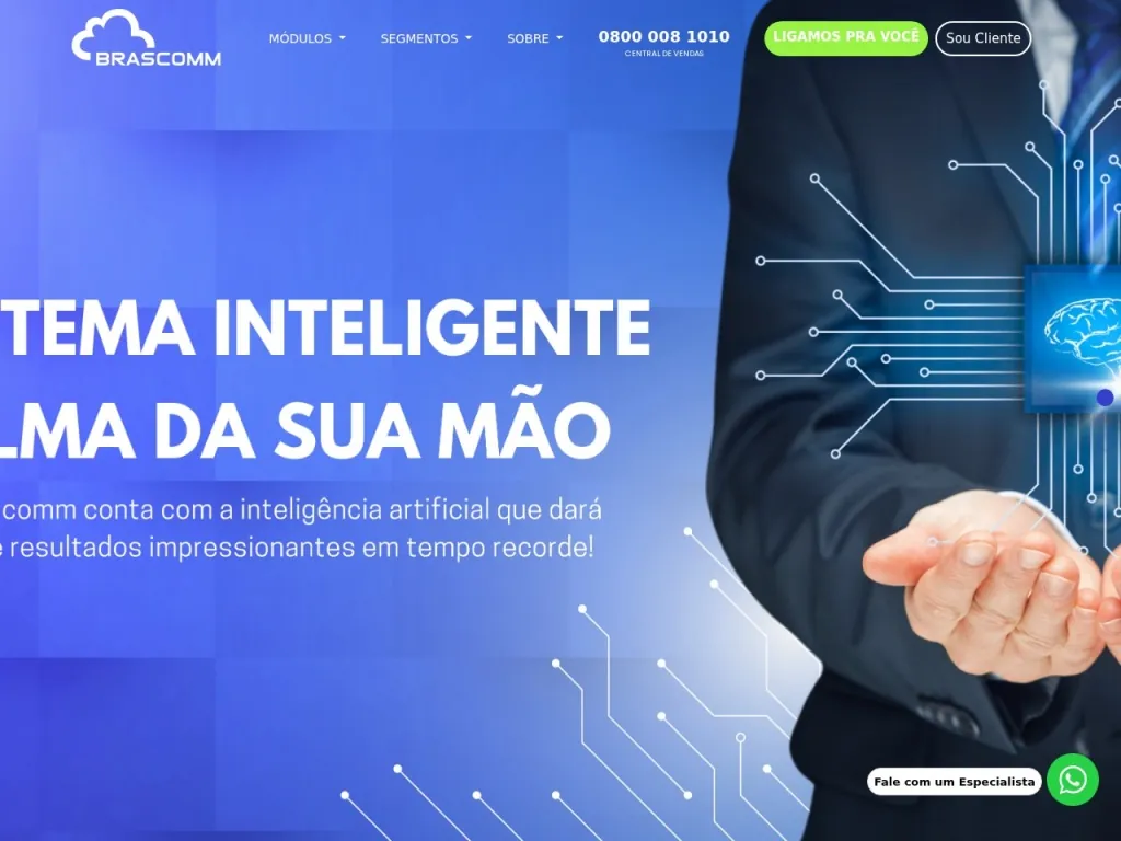 Página inicial do site de ERP Brascomm 2.0