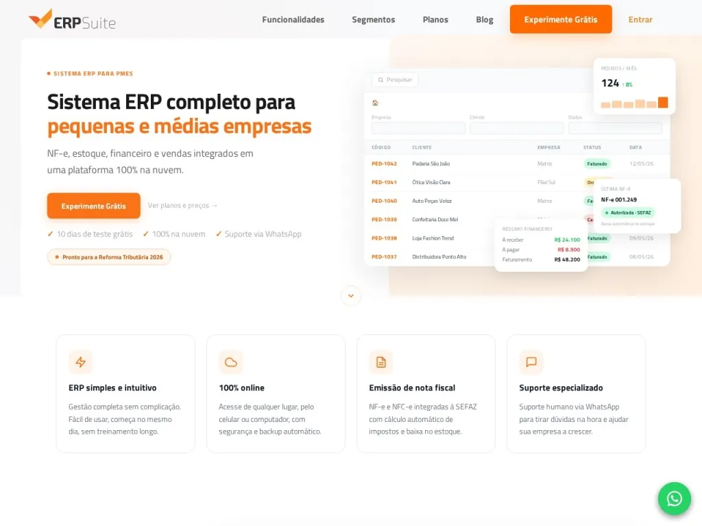 Página inicial do site de ERP Suite - Sistema de Gestão