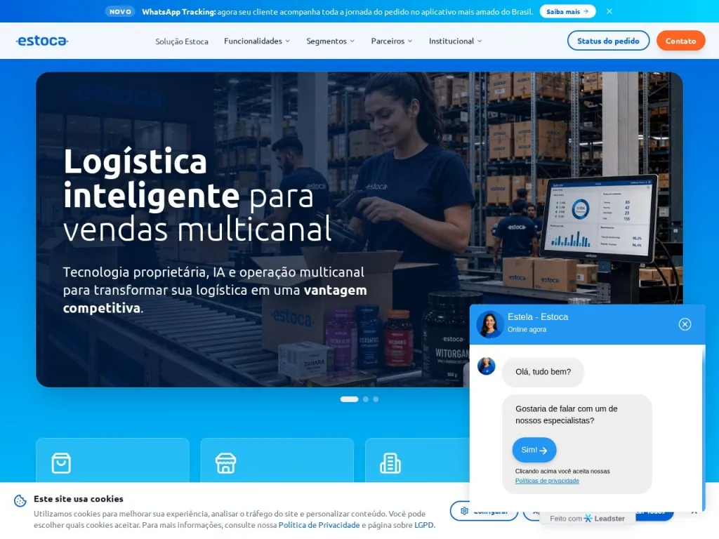 Página inicial do site de Estoca