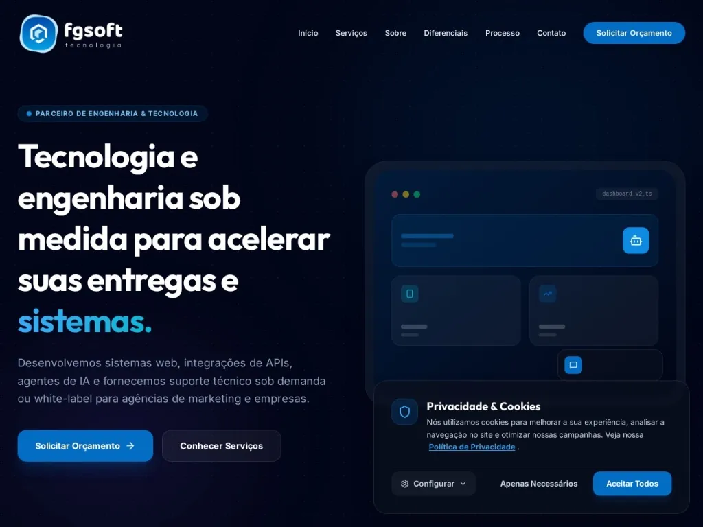 Página inicial do site de FGSOFT Tecnologia