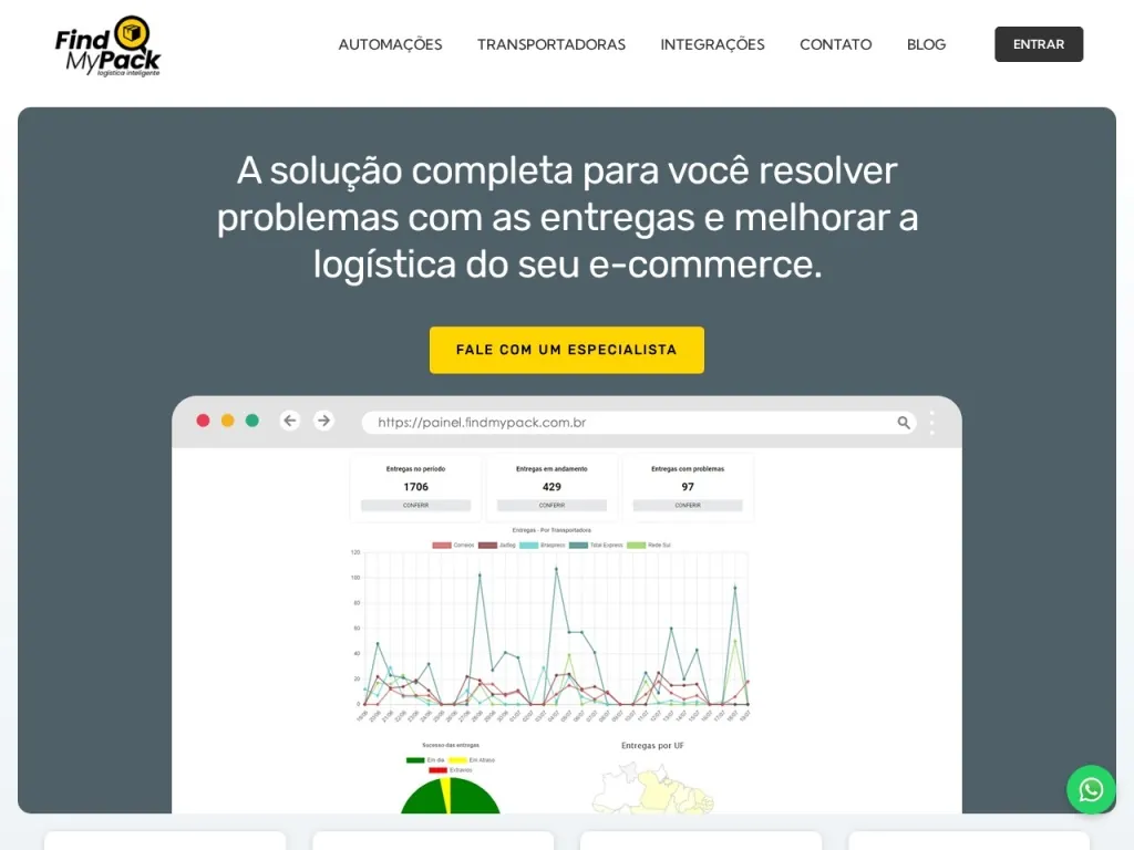Página inicial do site de Find My Pack
