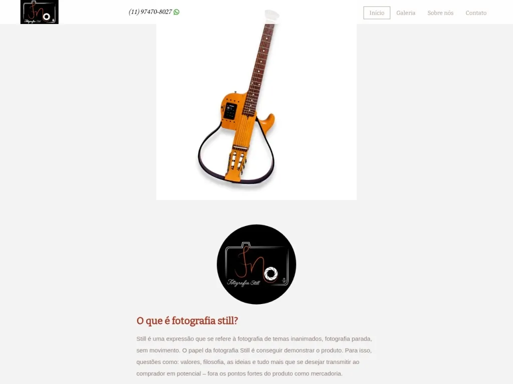 Página inicial do site de FN Fotografia Still