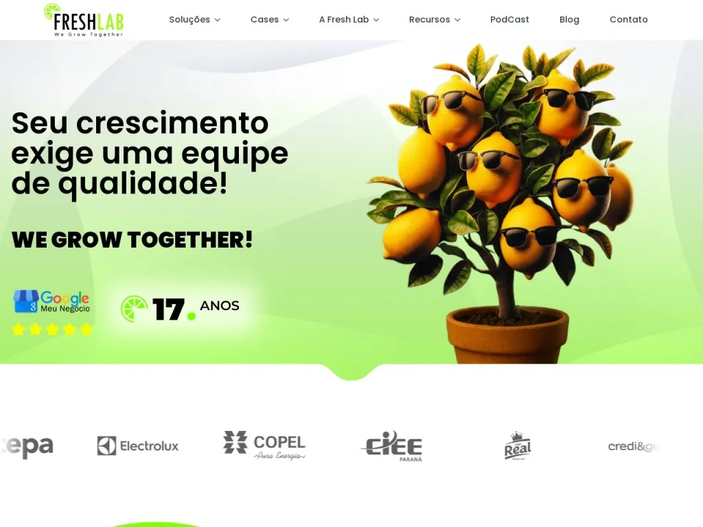 Página inicial do site de Fresh Lab - Agência de Marketing Digital