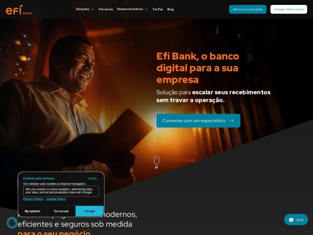 Página inicial do site de Gerencianet