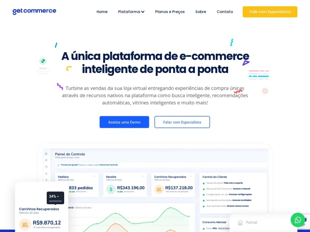 Página inicial do site de Get Commerce