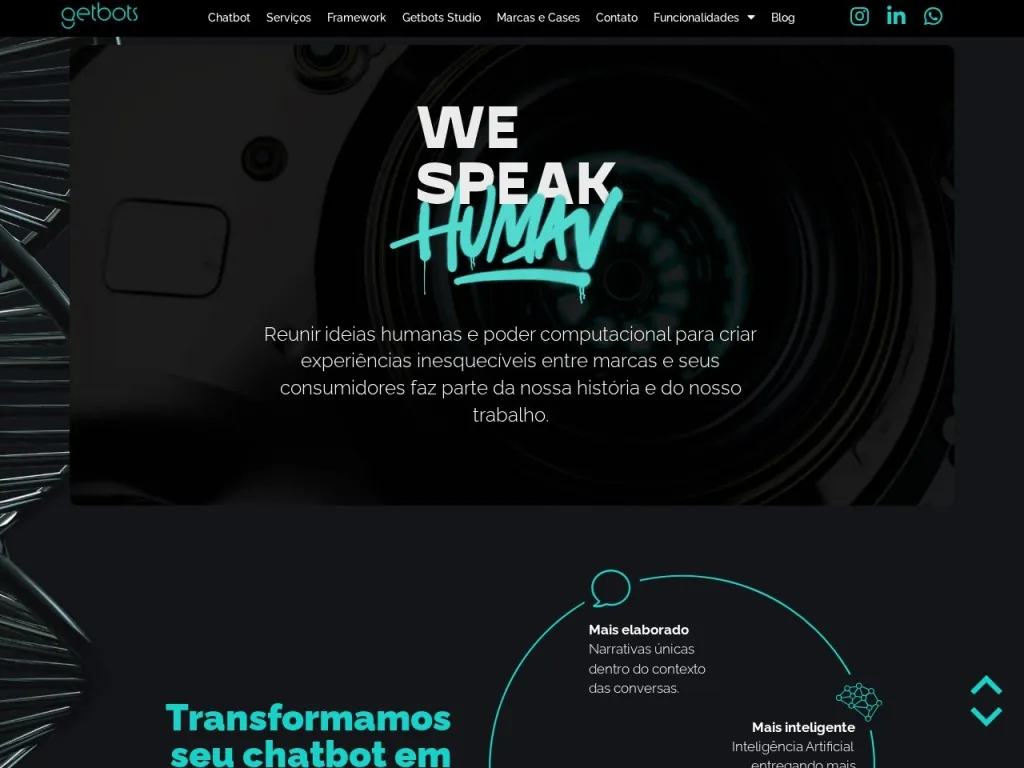 Página inicial do site de GETBOTS
