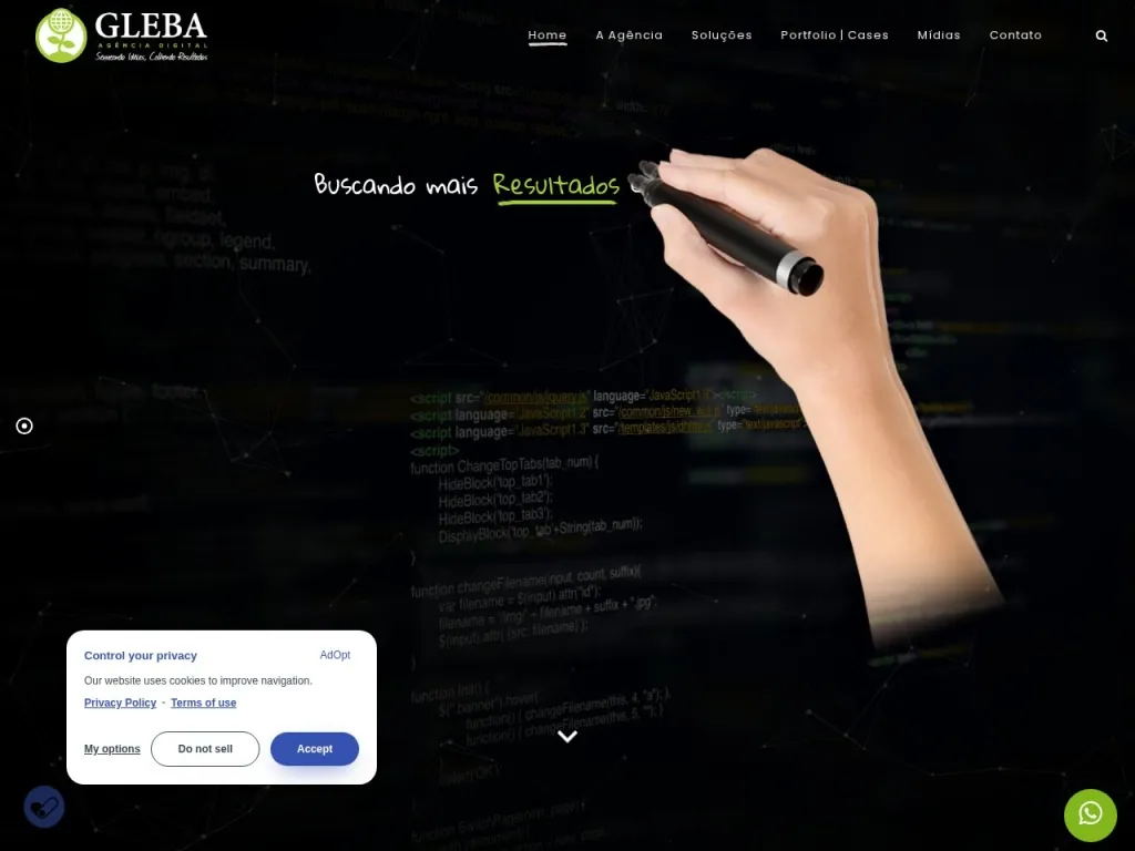 Página inicial do site de Gleba - Agência Digital