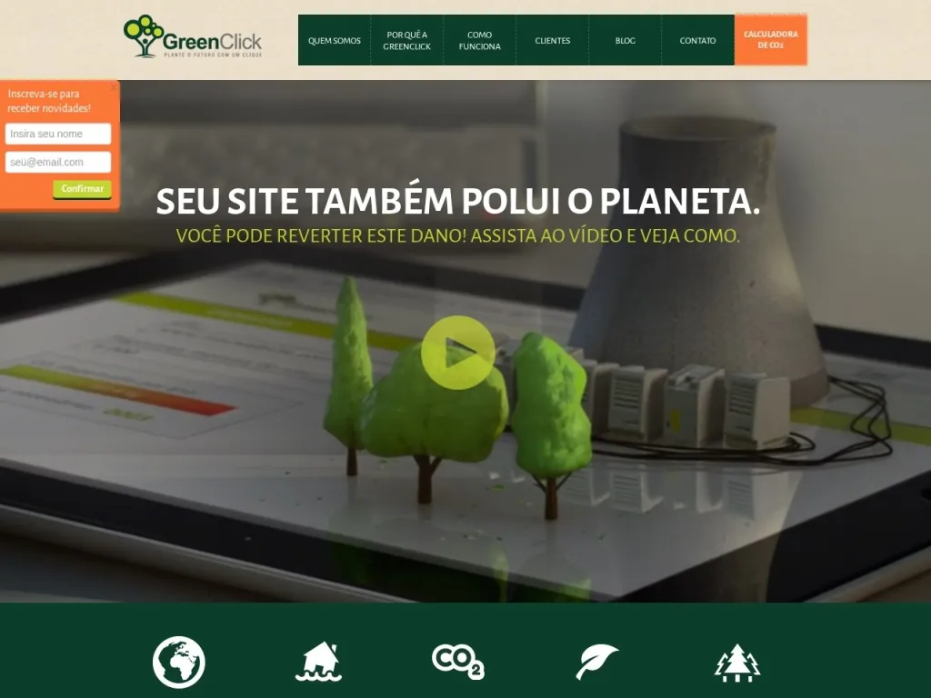 Página inicial do site de Greenclick