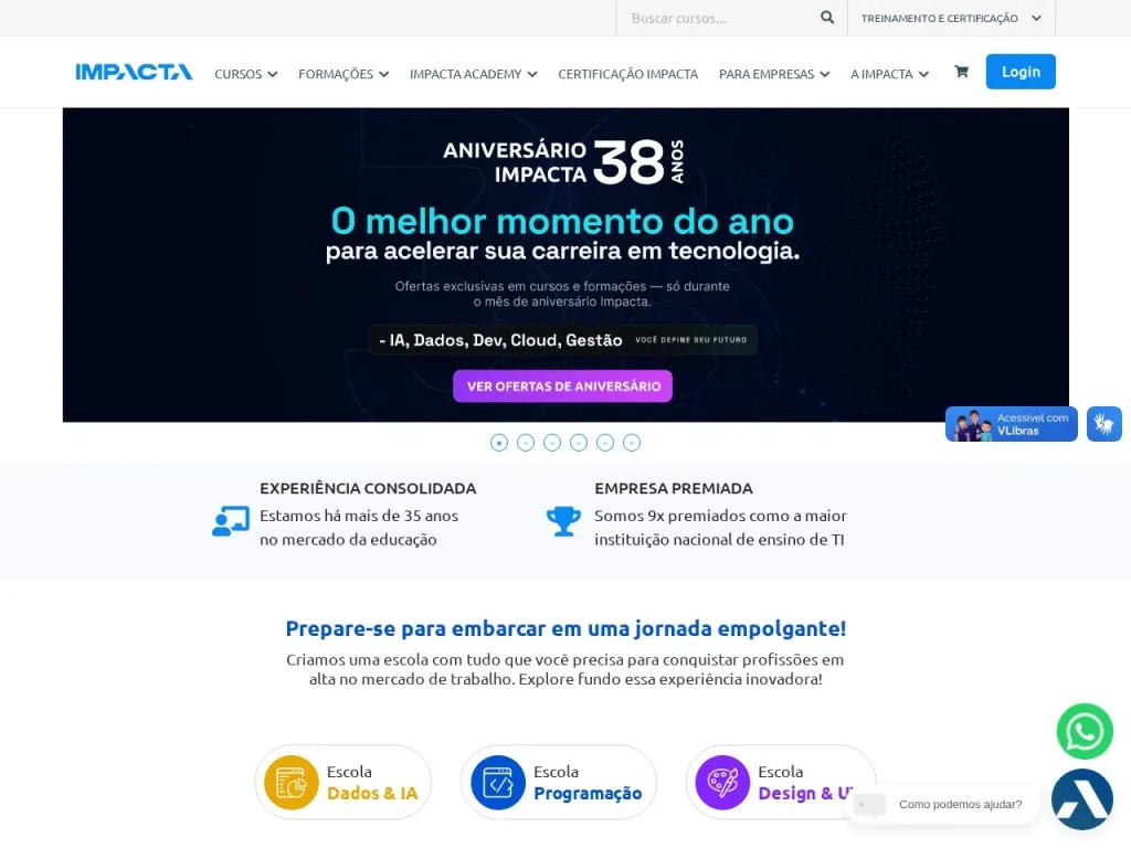 Página inicial do site de Grupo Educacional Impacta Tecnologia