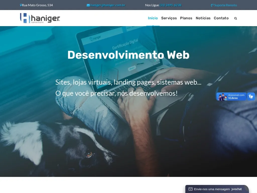 Página inicial do site de Haniger Informática