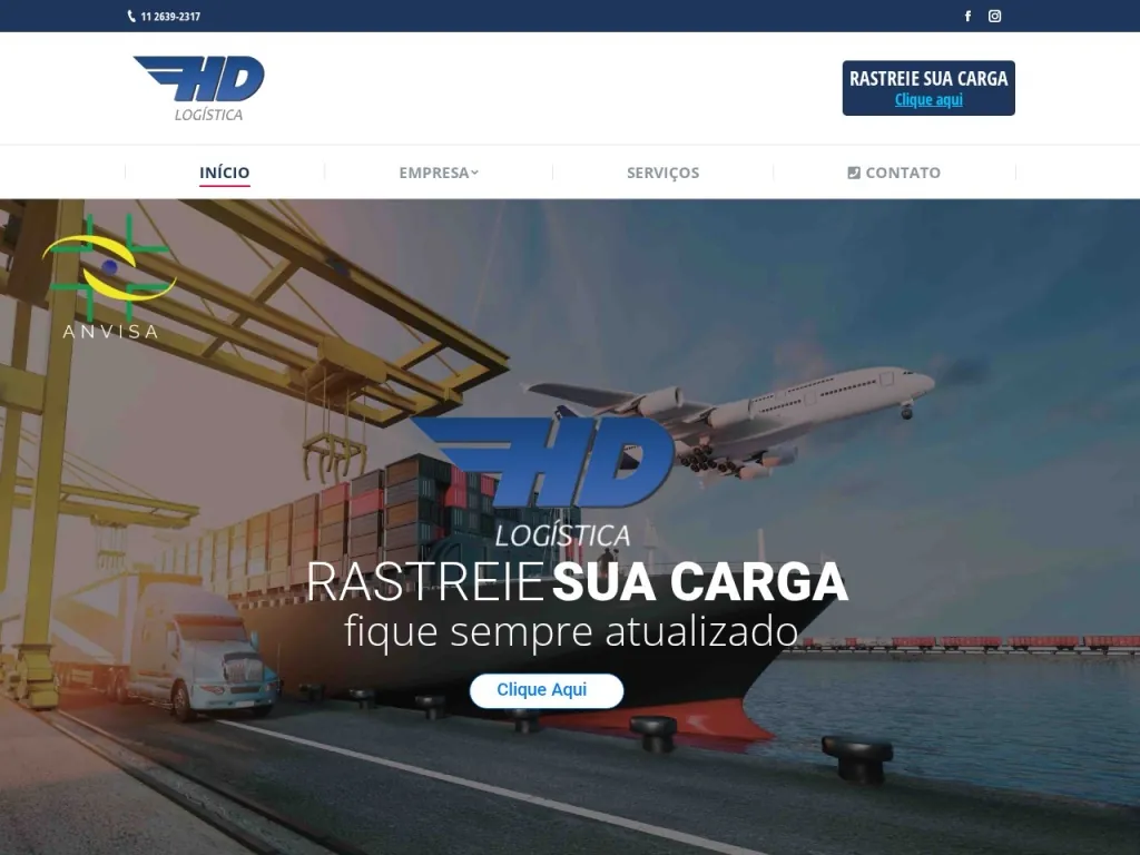 Página inicial do site de HD LOGISTICA