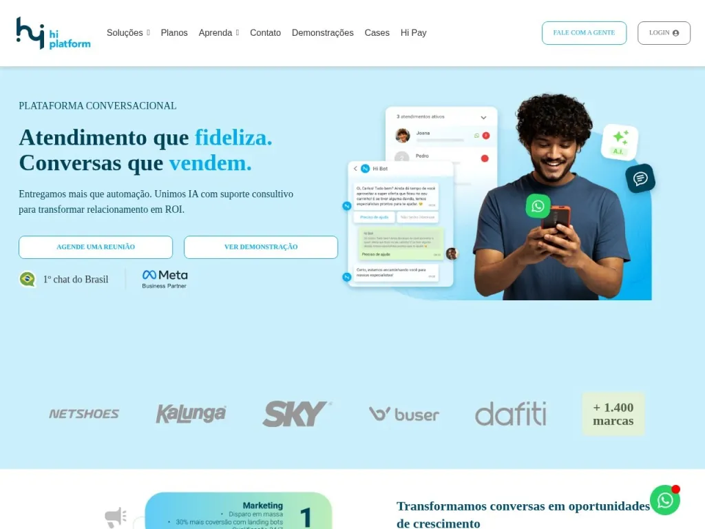 Página inicial do site de Hi Platform