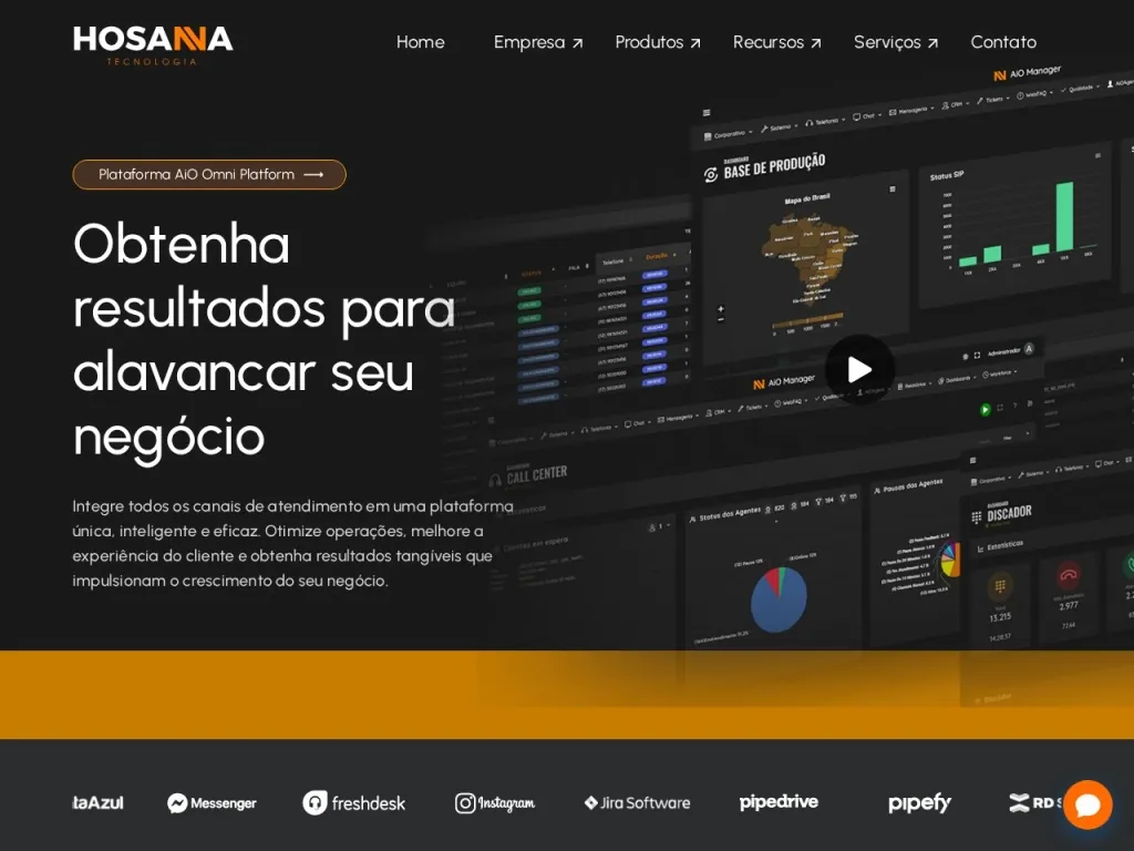 Página inicial do site de Hosanna Tecnologia