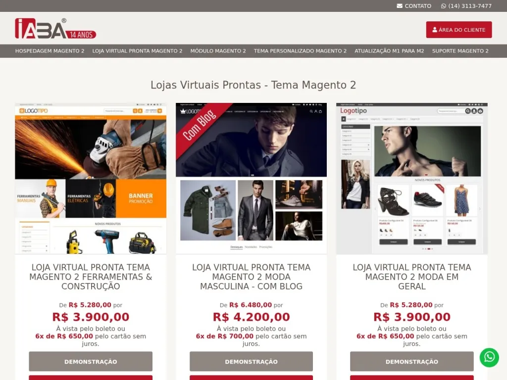 Página inicial do site de IABA Criação de Lojas Virtuais