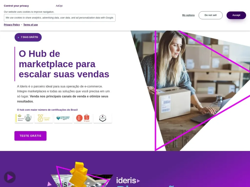 Página inicial do site de Ideris