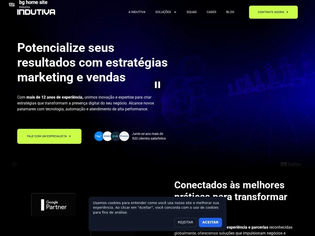 Página inicial do site de Indutiva Comunicação