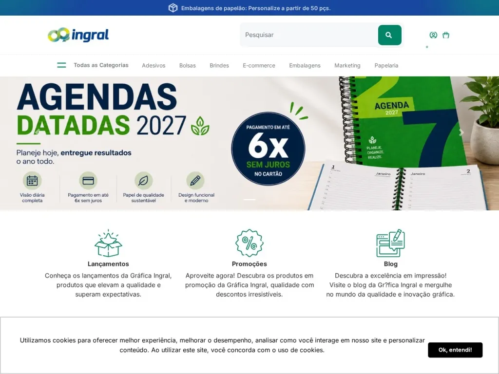 Página inicial do site de Ingral Indústria Gráfica Ltda