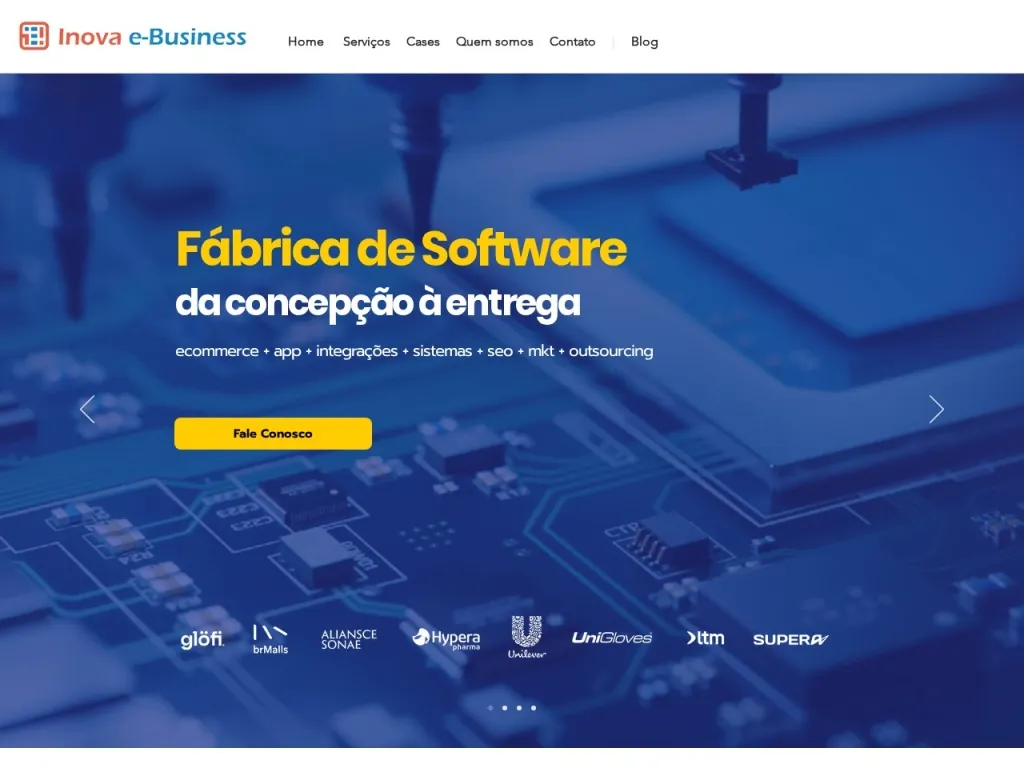 Página inicial do site de Inova e-Business