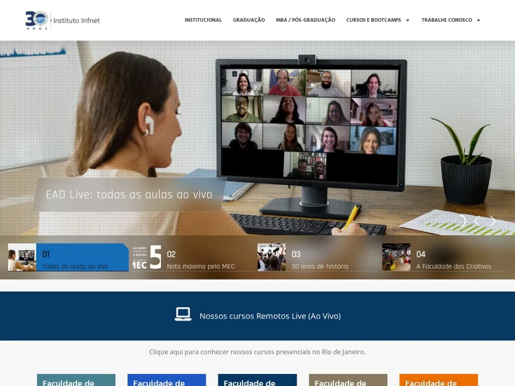 Página inicial do site de Instituto Infnet
