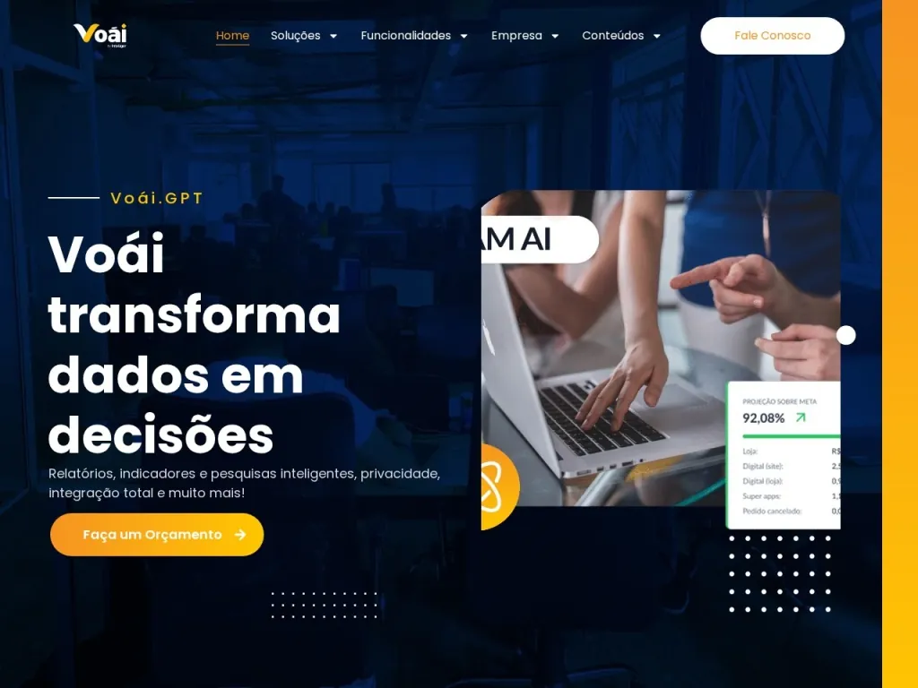 Página inicial do site de Inteliger
