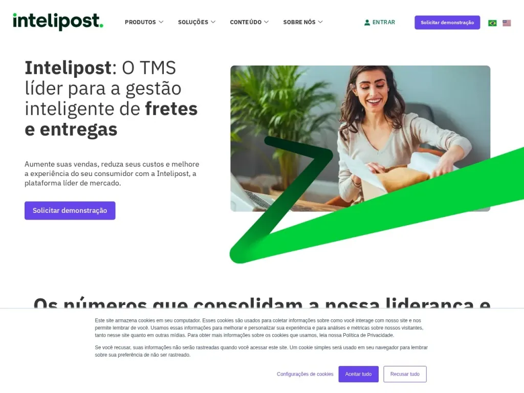 Página inicial do site de Intelipost