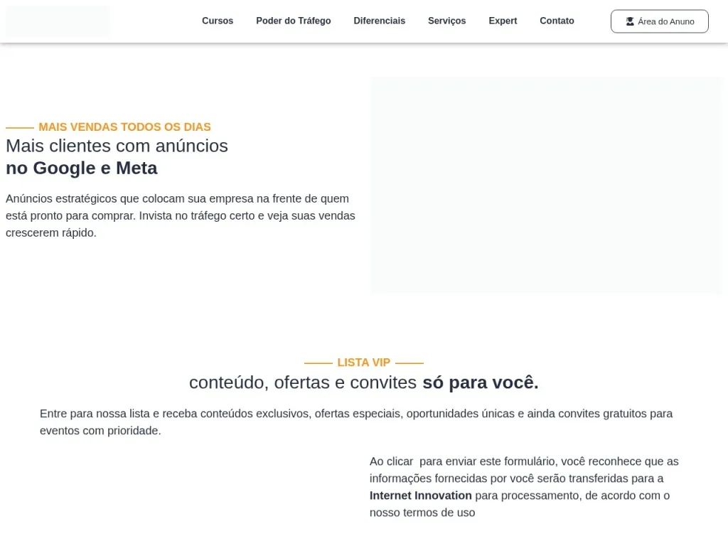 Página inicial do site de Internet Innovation