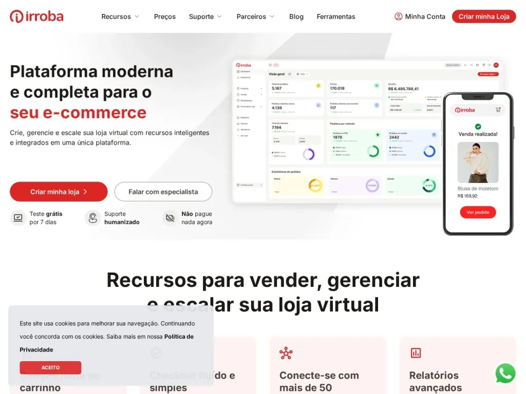 Página inicial do site de Irroba Desenvolvimento de Softwares Ltda