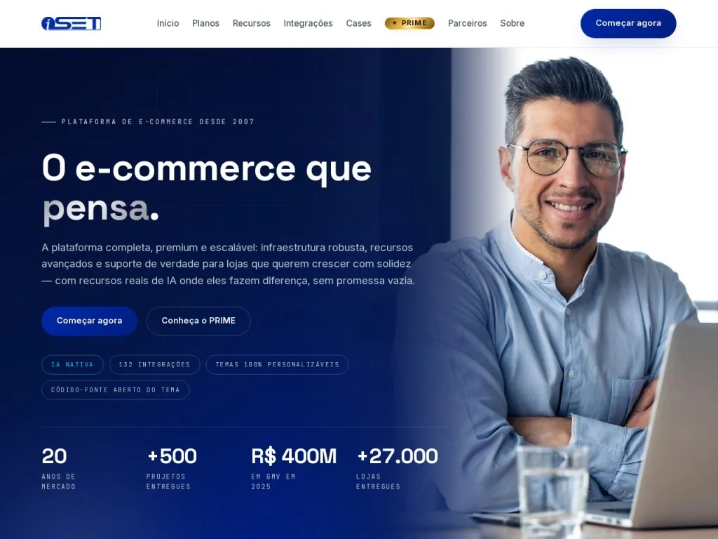 Página inicial do site de iSET - Ecommerce Cloud Platform