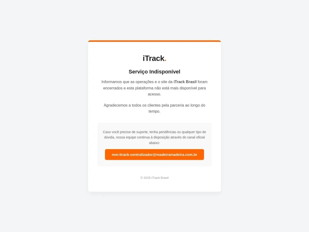 Página inicial do site de ITRACK BRASIL TECNOLOGIA LTDA