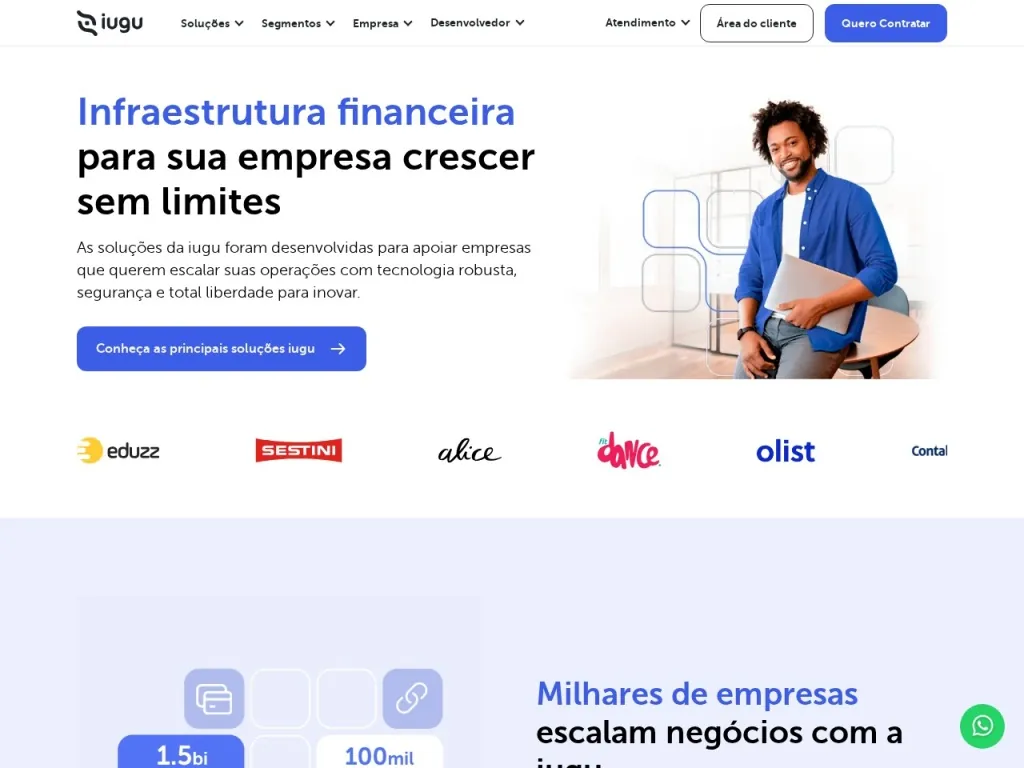 Página inicial do site de iugu