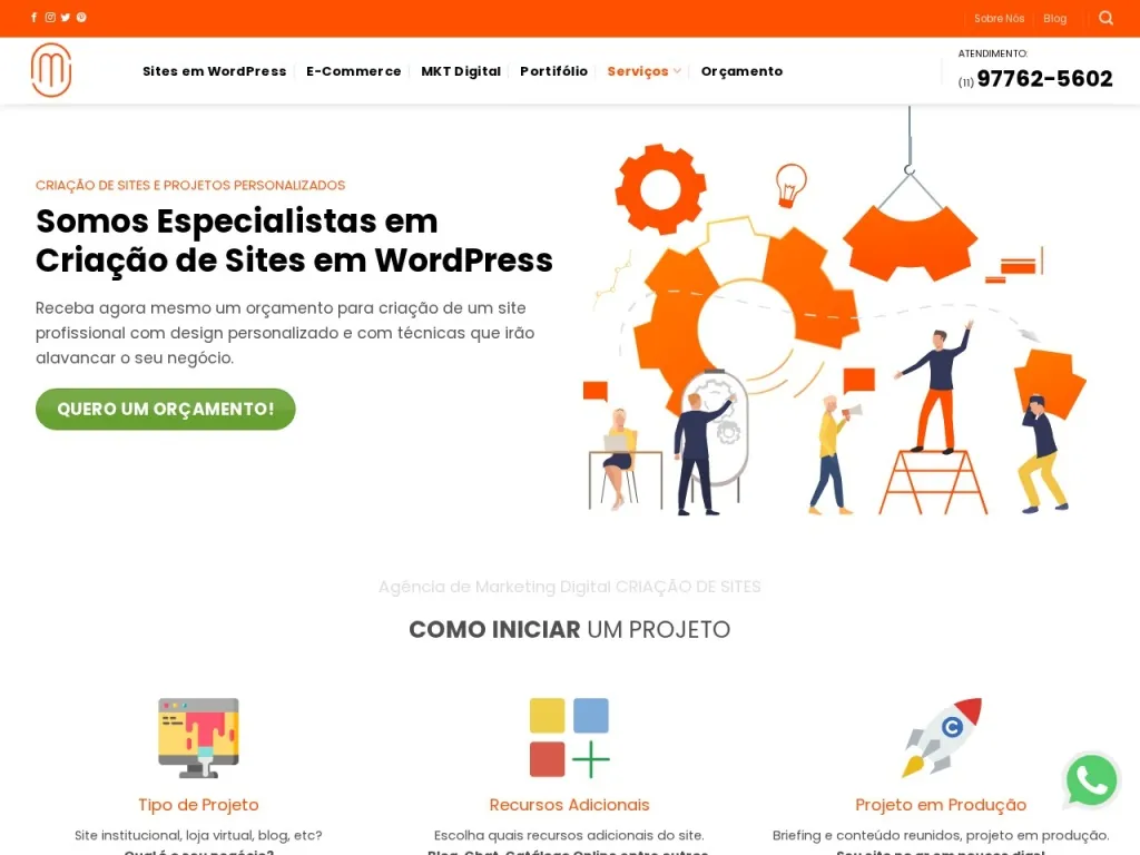 Página inicial do site de J.M. Projeto