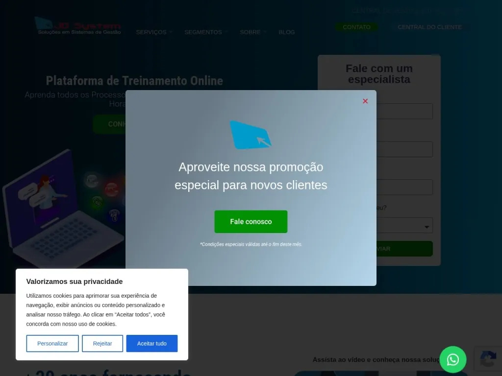 Página inicial do site de JD System