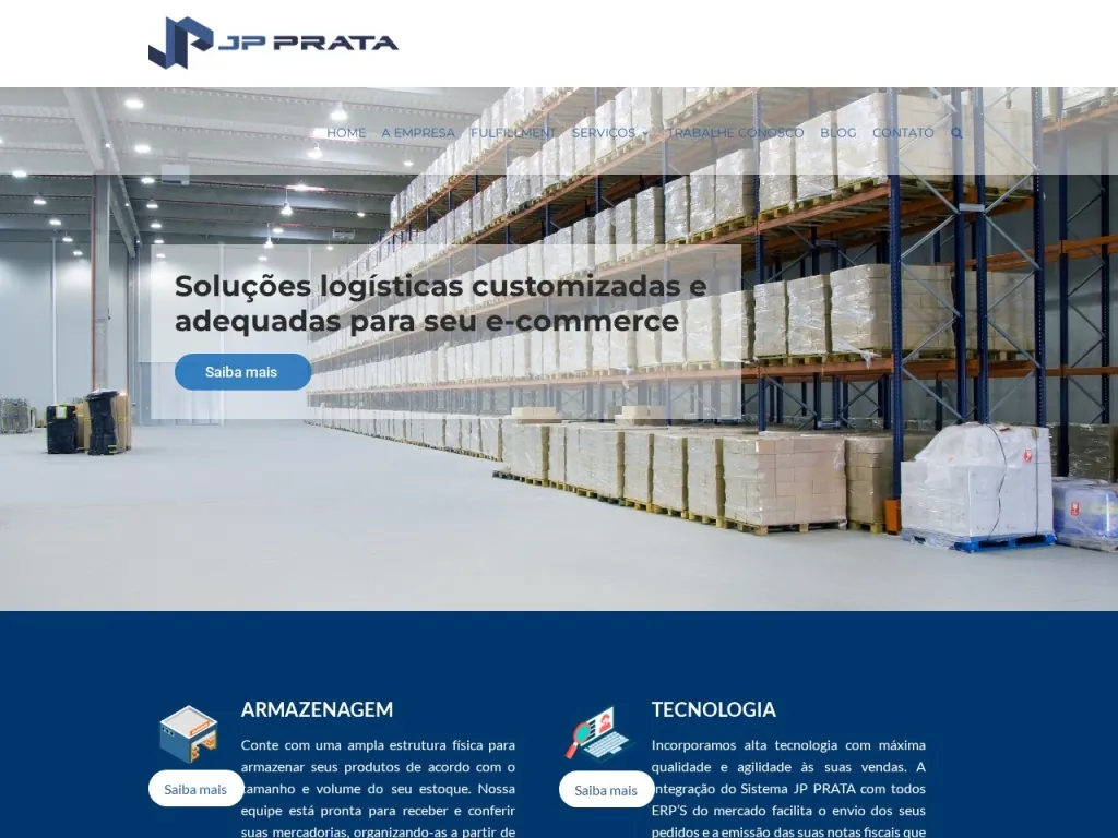 Página inicial do site de JP Prata Logística de Serviços