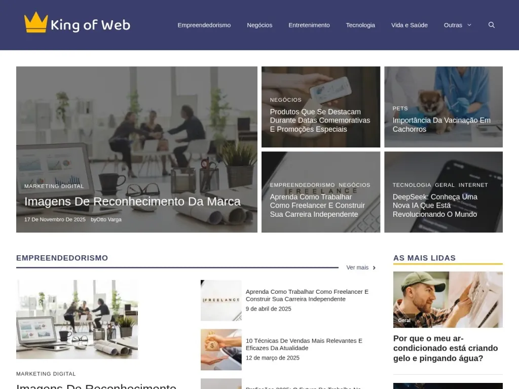 Página inicial do site de King of Web