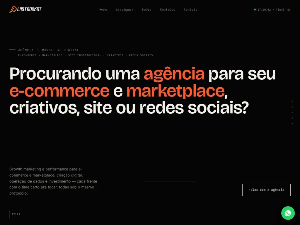 Página inicial do site de Last Rocket Digital Agency