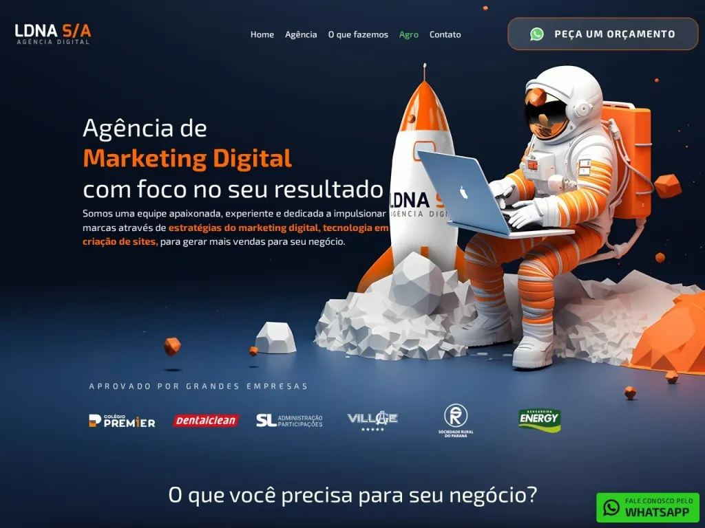 Página inicial do site de LDNA S/A - Marketing Digital e Criação de Sites