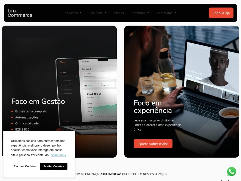 Página inicial do site de Linx Commerce