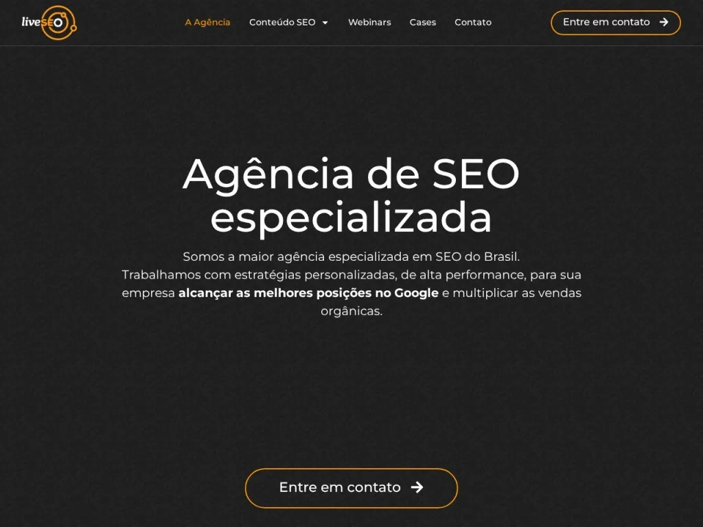 Página inicial do site de liveSEO