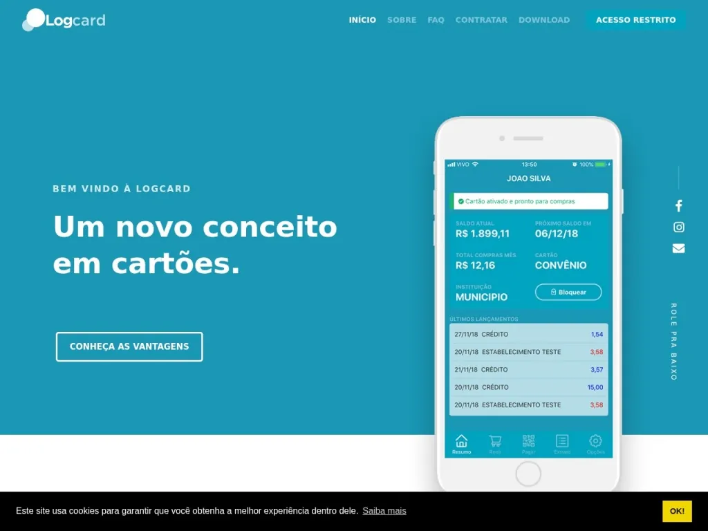 Página inicial do site de LOGCARD LTDA - EPP