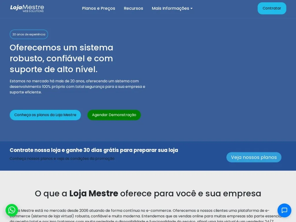 Página inicial do site de Loja Mestre