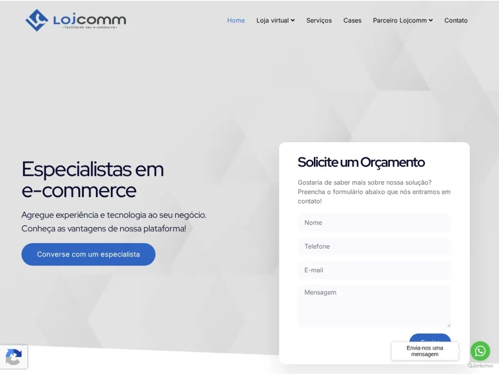 Página inicial do site de Lojcomm