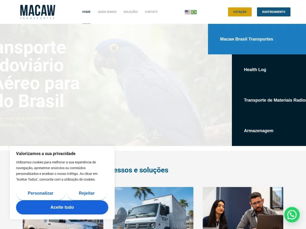 Página inicial do site de Macaw Brasil Transportes Eirelli-Epp