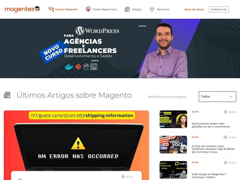 Página inicial do site de Magenteiro