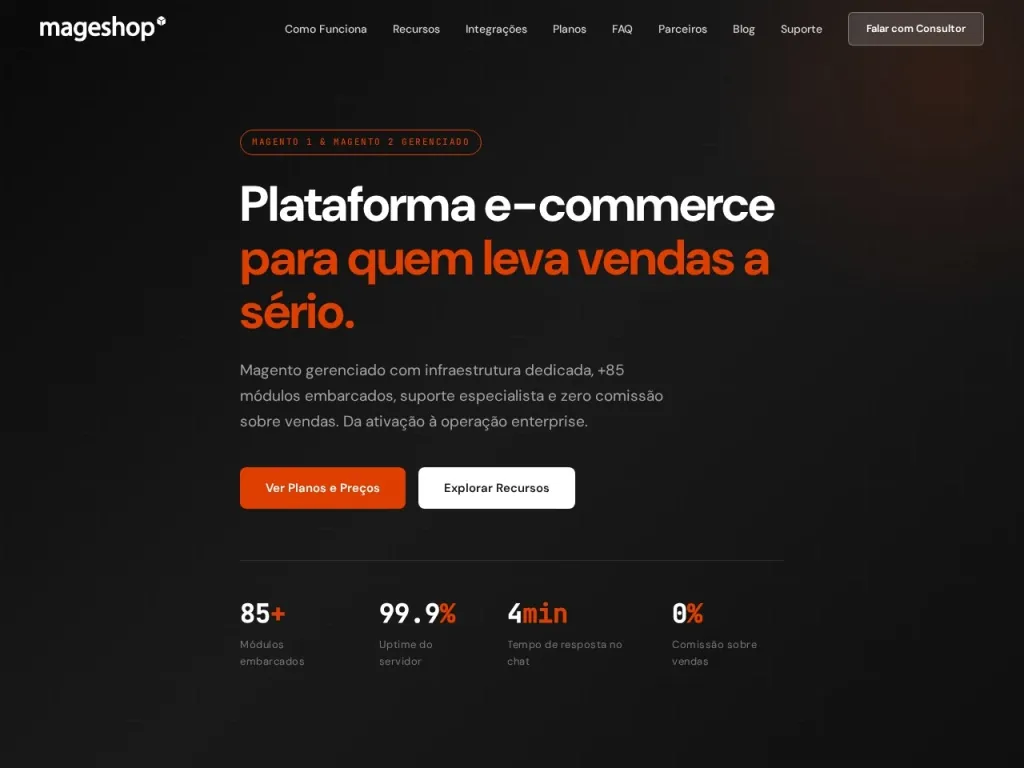 Página inicial do site de Mageshop