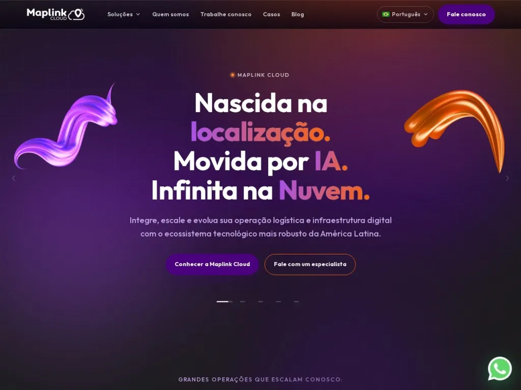 Página inicial do site de Maplink