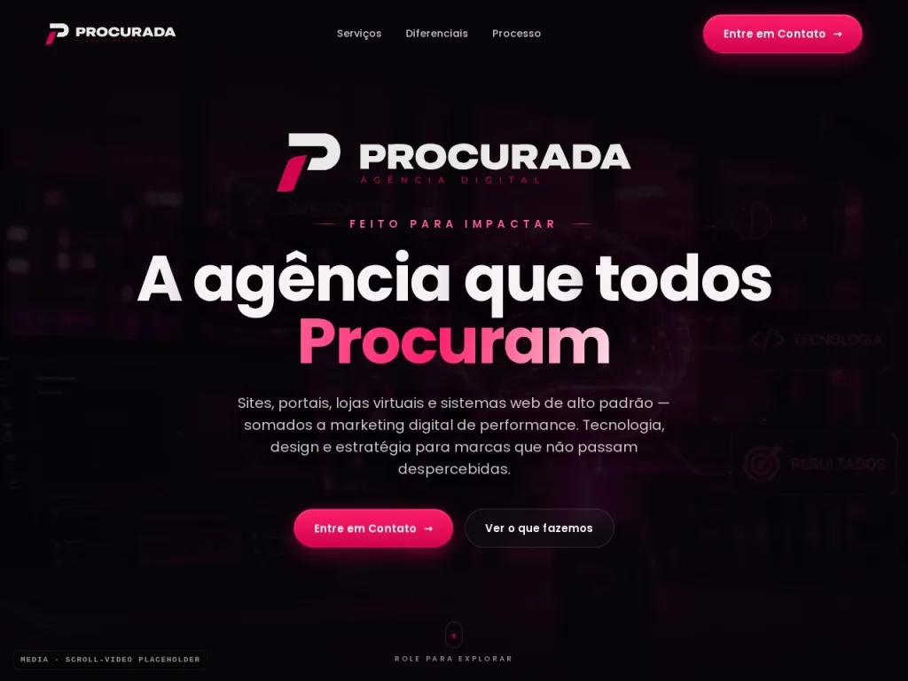 Página inicial do site de Marketing Digital Procurada