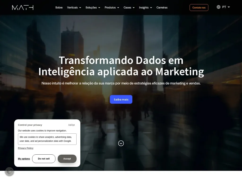 Página inicial do site de Math
